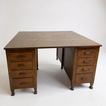 Antique Large Oak Minister Twin Pedestal Desk