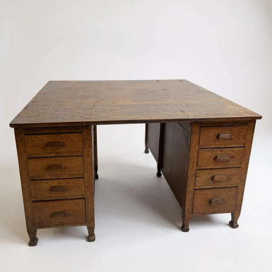 Antique Large Oak Minister Twin Pedestal Desk