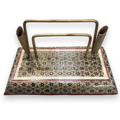 Antique Persian Khatam marquetry wood and gold tone metal inlay desk writing set