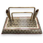 Antique Persian Khatam marquetry wood and gold tone metal inlay desk writing set