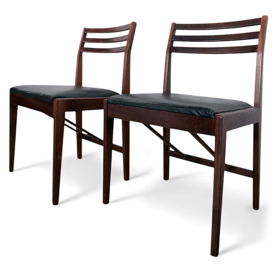 Danish Rosewood Dining Chairs – Pair of Scandinavian Modern Slatted Back Seating