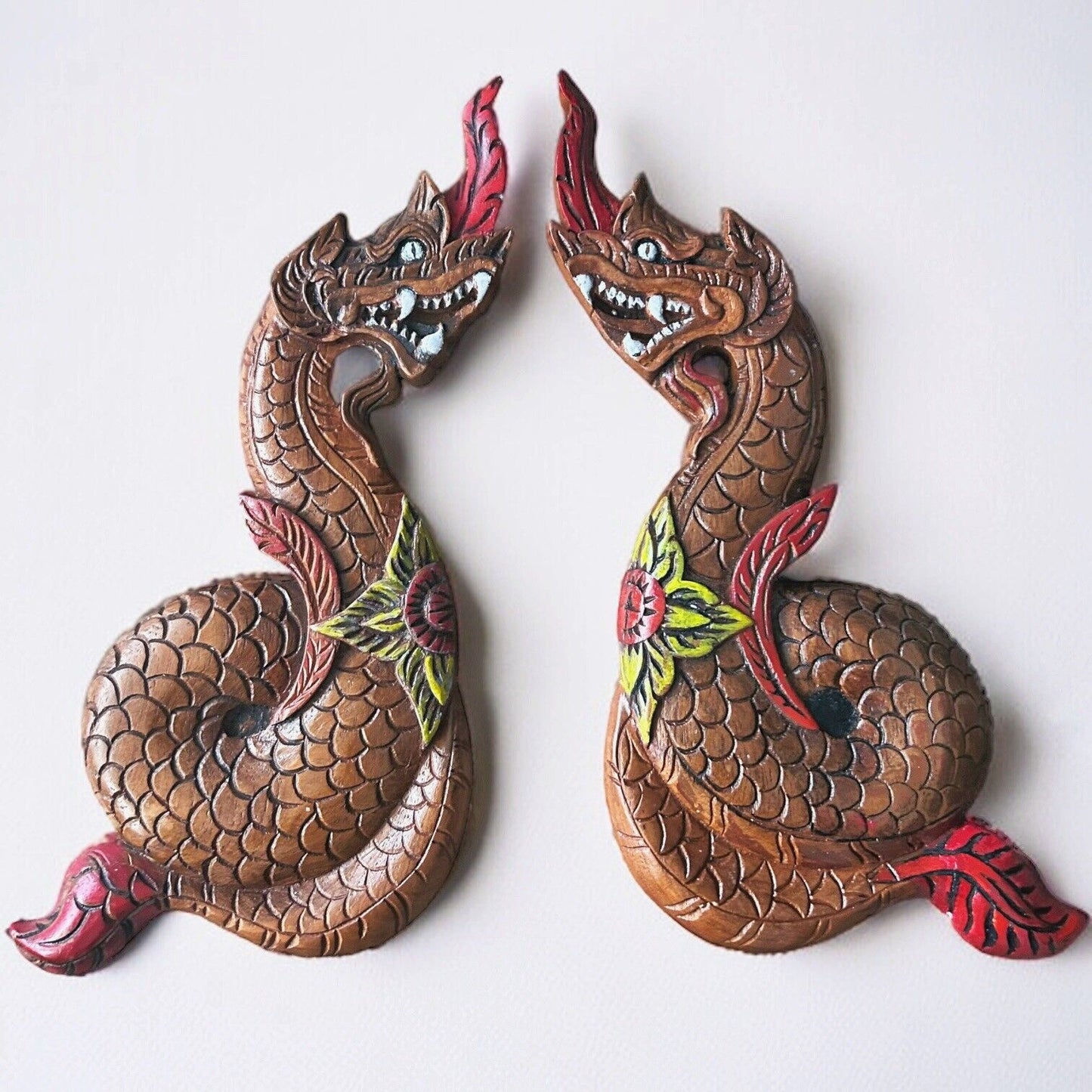 Vintage 1960s Chinese Wood Pair of Dragons