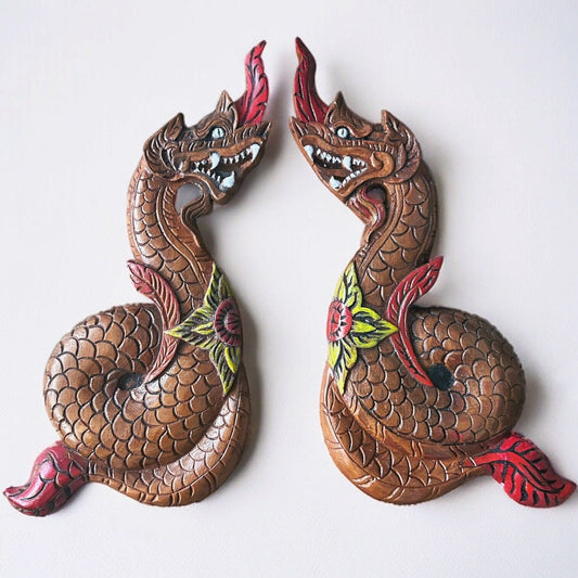Vintage 1960s Chinese Wood Pair of Dragons