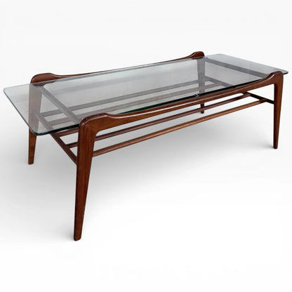 Mid Century Coffee Table – G Plan Vintage Glass Top Table with Teak Frame