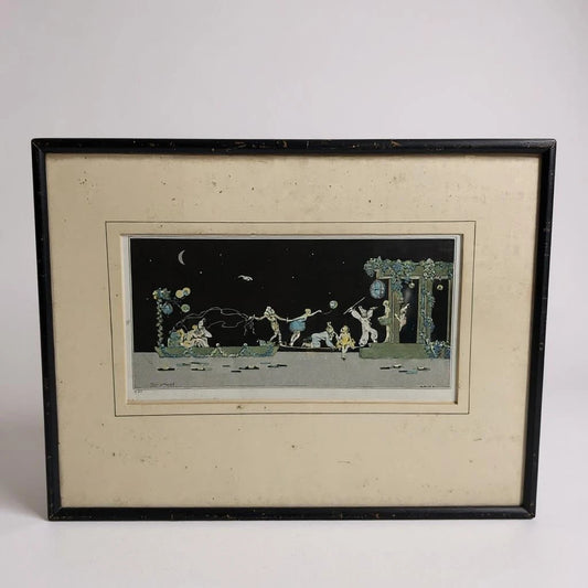 Vintage Art Deco Paper Dancing The Arrival Framed Artwork