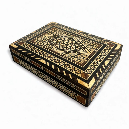 Mid Century Vintage Inlaid Wood Mosaic Handcrafted Jewellery Box