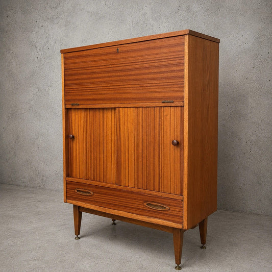 Mid Century Jentique Walnut & Teak Bureau Cabinet / Home Office Secretary Desk