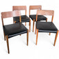 Set of Four Teak Dining Chairs | Mid-Century Modern | Black Vinyl Seats