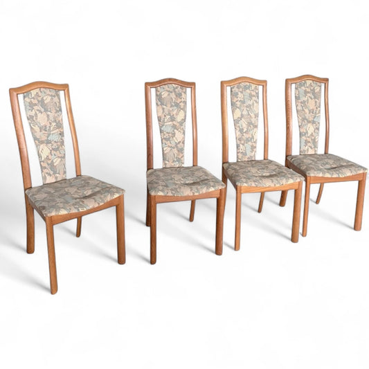 Set of Four Skovby Danish Dining Chairs | Solid Oak Frame with Patterned Upholstery
