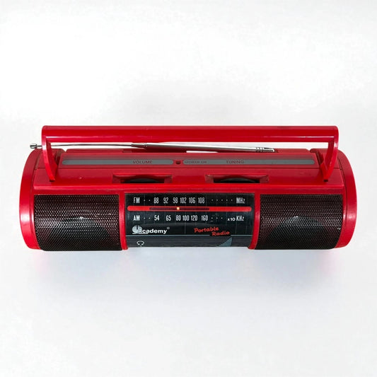 Vintage Red Portable Radio | Retro AM/FM Radio | 1980s Academy Boombox Style