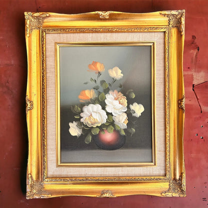Vintage 1970s Floral Art Gilt Painting