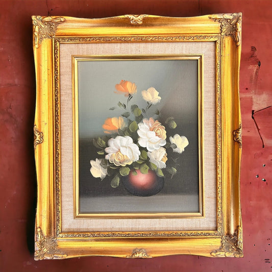 Vintage 1970s Floral Art Gilt Painting