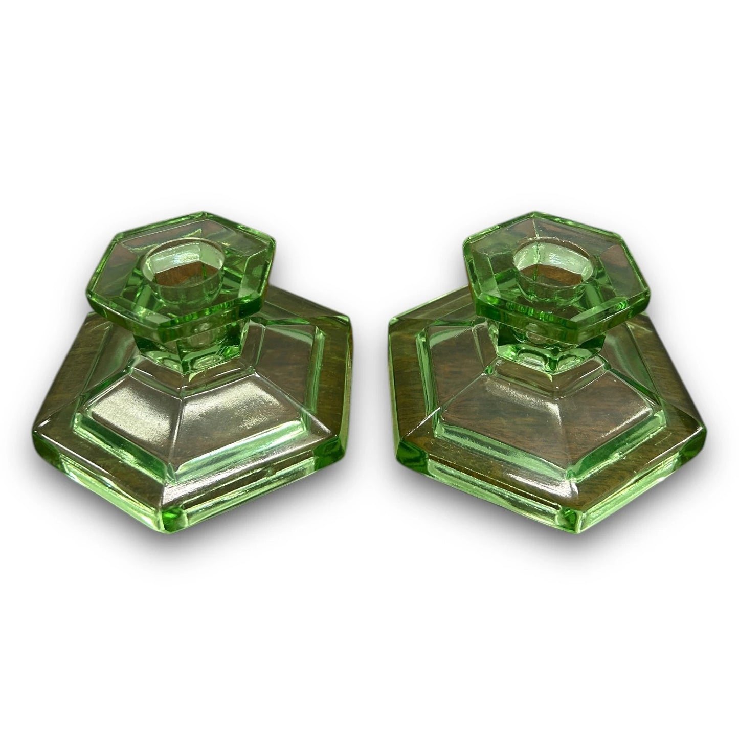 Vintage 1930s Green Glass Candlestick Holders