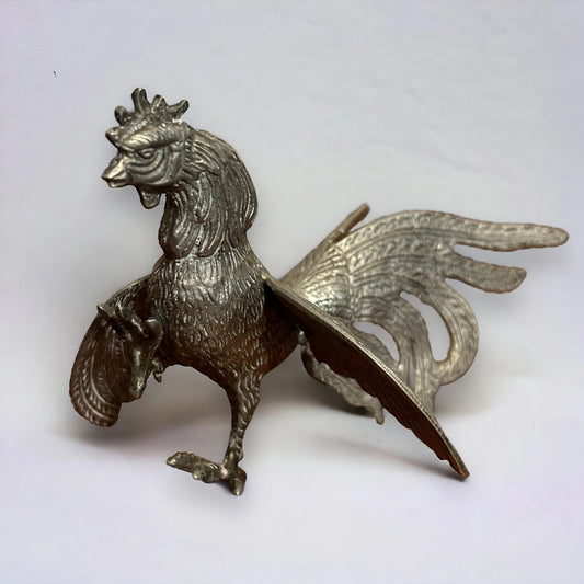 Vintage 1960s Silver Metal Rooster Sculpture