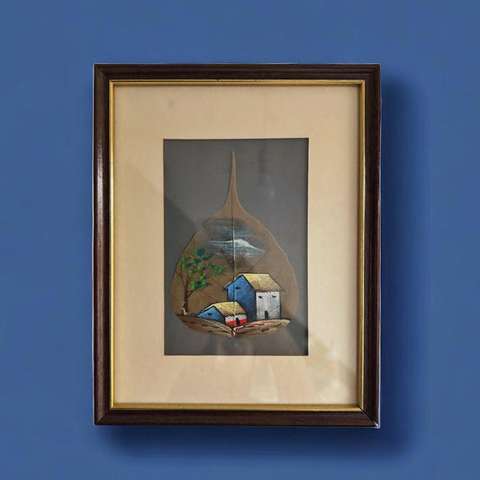 Vintage 1970s Hand Painted Leaf Framed Art