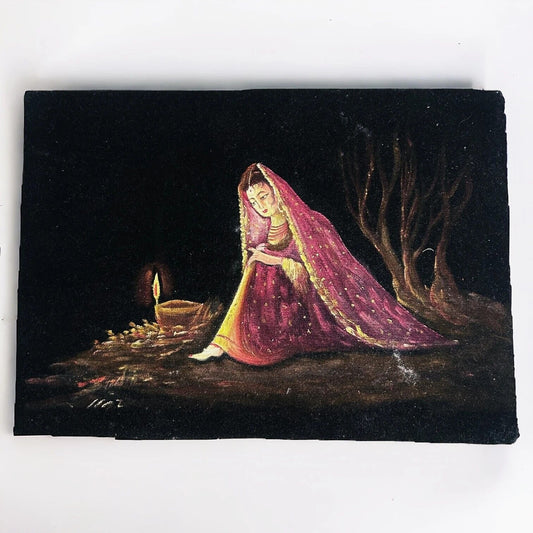 Vintage Indian Velvet Painting Picture