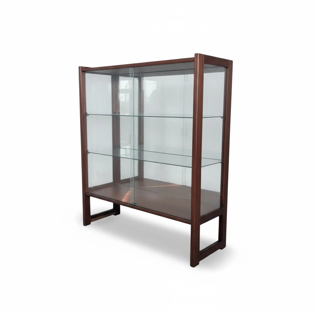 Mid Century Display Cabinet | Teak & Glass Sliding Doors | Vintage Hutch