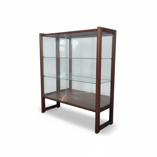 Mid Century Display Cabinet | Teak & Glass Sliding Doors | Vintage Hutch