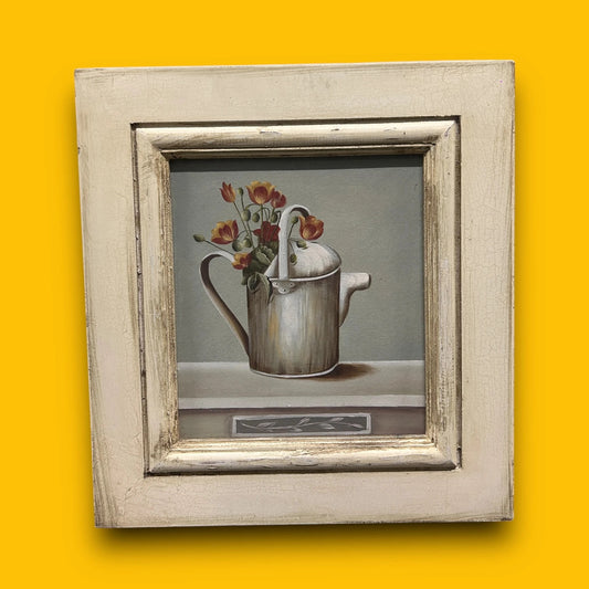 Vintage 1950s Watering Can Oil Painting