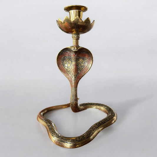 Mid Century Persian Brass Conra Snake Candlestick Holder