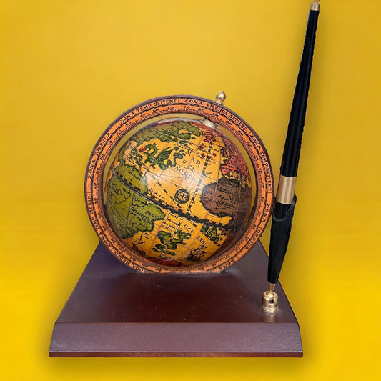 Vintage 1980s Italian Wood Globe Pen Holder
