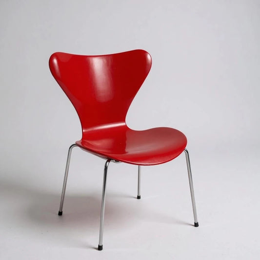 Mid Century Modern Arne Jacobsen Red Dining Chair by Fritz Hansen