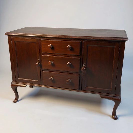 Vintage Dark Oak Kitchen Unit Sideboard – Queen Anne Revival Style