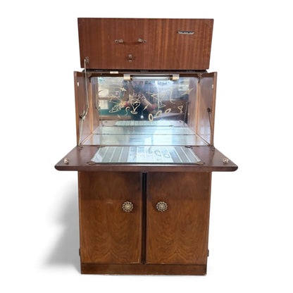 Mid-Century Walnut Drinks Cabinet – Mirrored Cocktail Bar