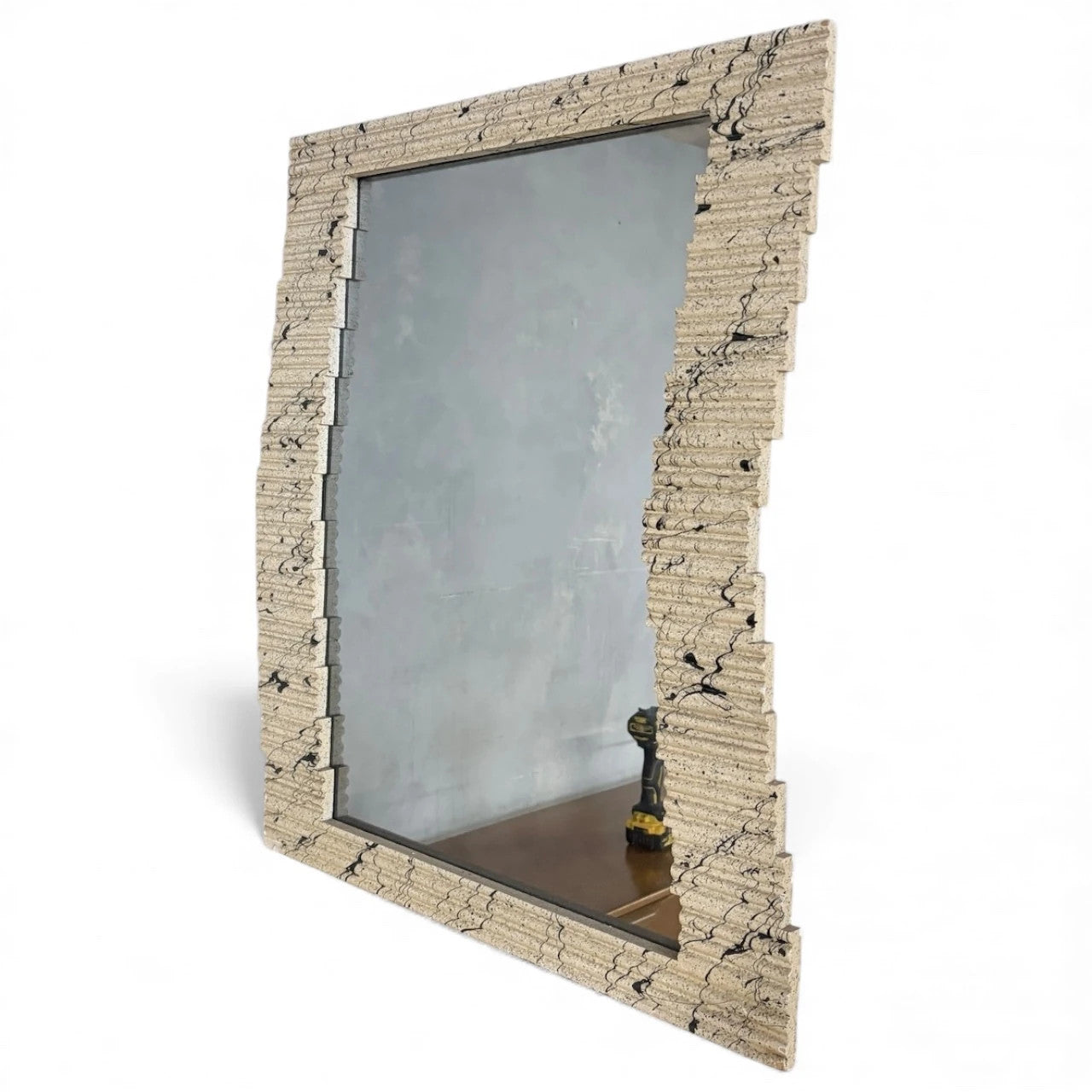 Textured Wall Mirror – Vintage Modernist Sculptural Frame | Neutral Tone Statement Piece
