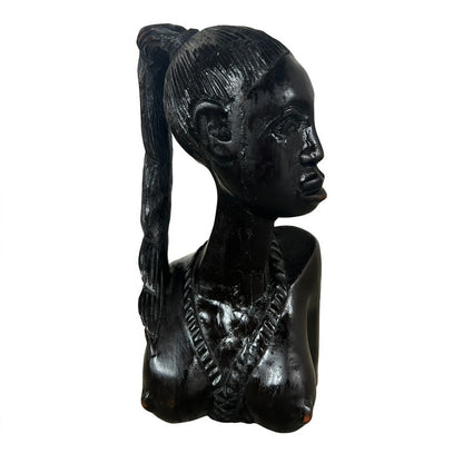 Antique African Hand Carved Ebony Wood Fulani Woman Sculpture