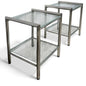 Chrome Glass Bedside Tables – Mid Century Modern Square Two Tier Nightstands