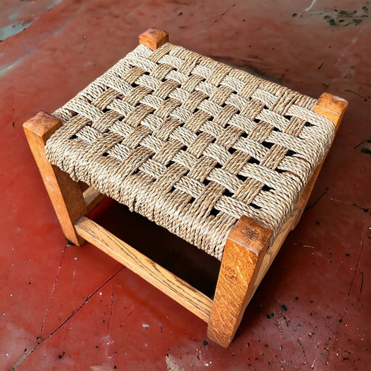 Mid century woven footstool