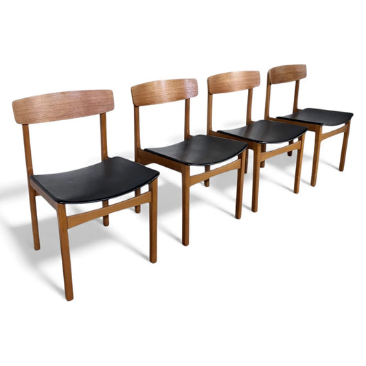 Vintage Teak Dining Chairs Set of Four – Mid Century Modern Vinyl Seats