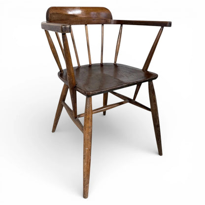 Vintage Oak Captain Chair - Classic Bentwood Dining Chair With Spindle Back Design
