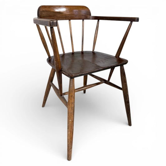Vintage Oak Captain Chair - Classic Bentwood Dining Chair With Spindle Back Design