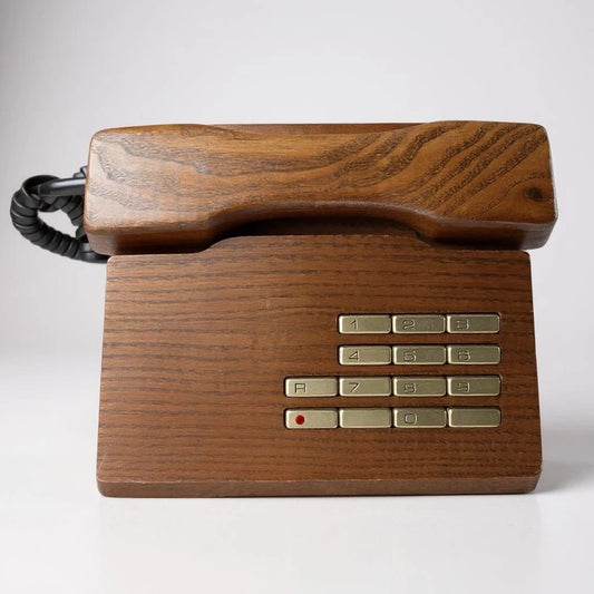 Mid Century Modern Elm Wood Push Button Telephone by Gfeller Trub