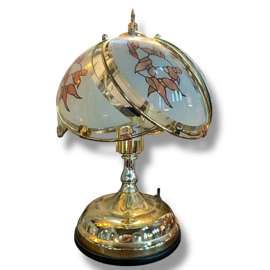 Mid Century Modern Brass Kipfold Limited Tiffany style Glass Shade Lamp
