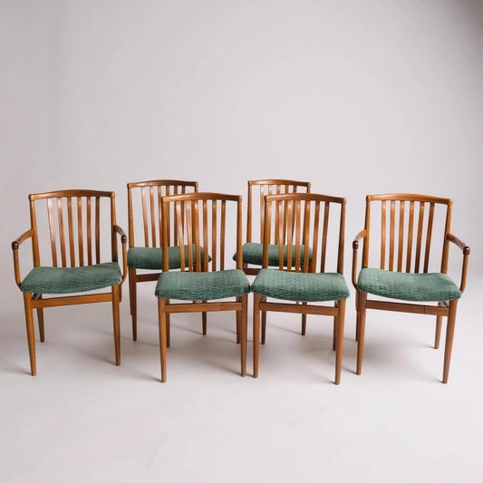 Mid Century Modern Set of Six Teak Wood Dining Chairs from Vamdrup
