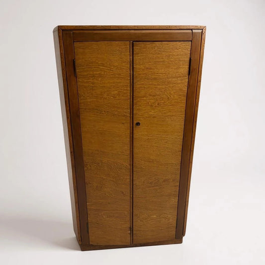 Mid Century Oak & Walnut Storage Cabinet – Vintage Cupboard with Shelves | Compact Side Unit