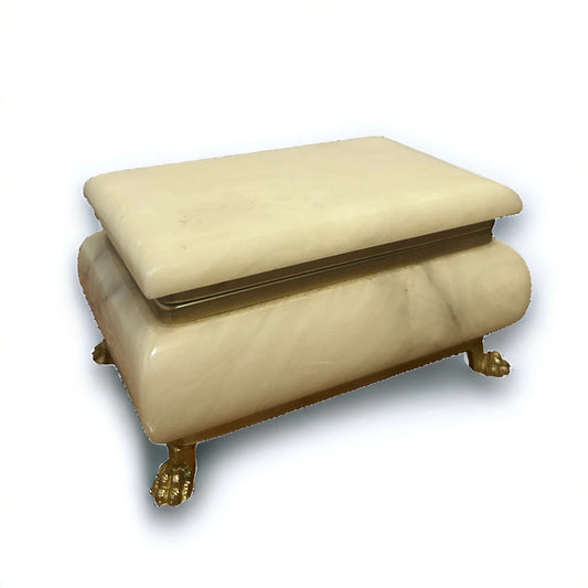 Vintage 1960s Italian Alabaster and Brass Jewellery Box