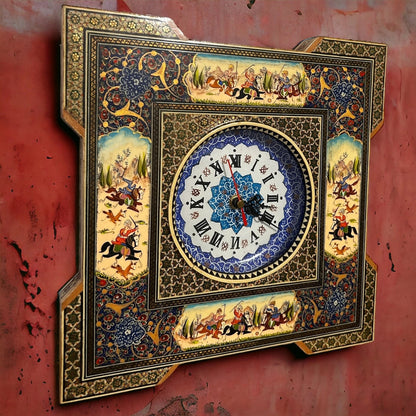 Vintage 1960s Persian Khatam Mosaic Clock