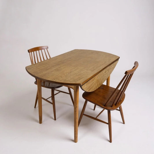 Vintage Drop Leaf Dining Table with Stickback Chairs – Space Saving Kitchen Set