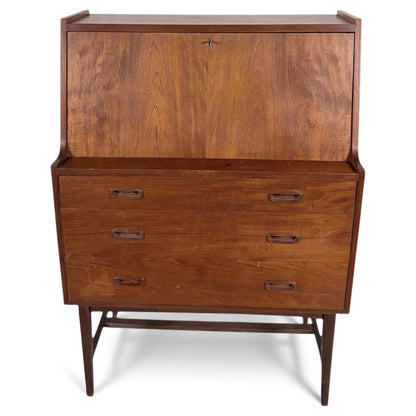 Mid Century Teak Bureau | Vintage Secretary Desk with Drop Down Writing Surface