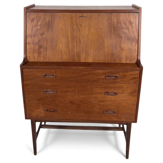 Mid Century Teak Bureau | Vintage Secretary Desk with Drop Down Writing Surface