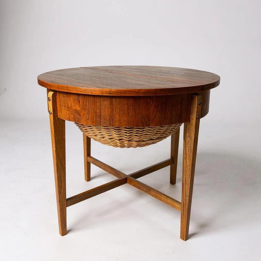 Mid Century Modern Danish Teak Wood Folding Sewing Box Table