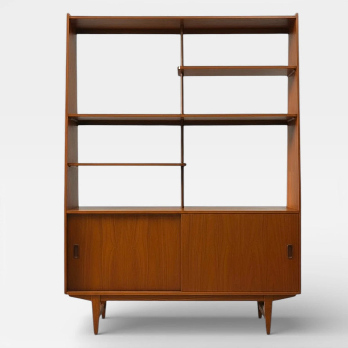 Mid Century Room Divider | Teak Shelving Unit with Sliding Door Cabinet