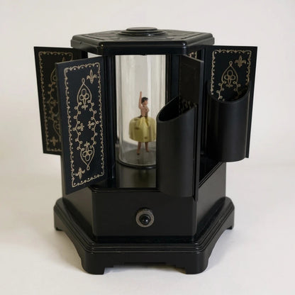 Art Deco Black Carousel Music Box – Ballerina Figurine – Collectible Home Decor