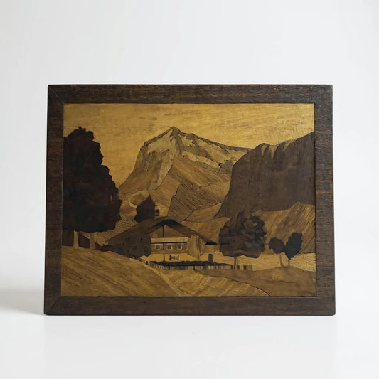 Mid Century Modern Carved Wood Marquetry Picture Panel