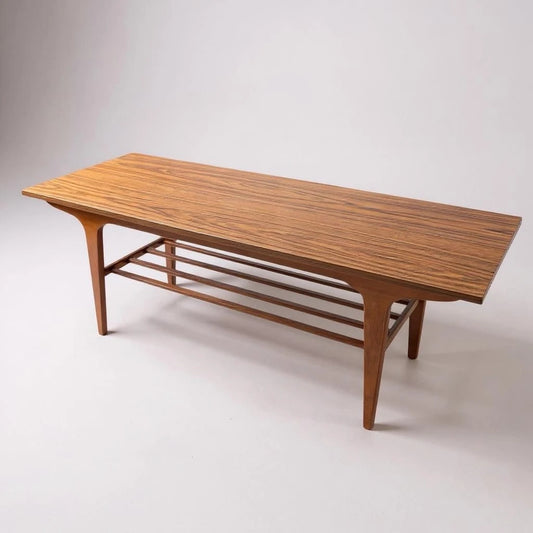 Mid Century Modern Formica and Teak Surfboard Coffee Table