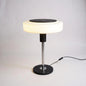 Mid Century Danish Mushroom Table Lamp | Chrome/Black Base & White Glass Shade
